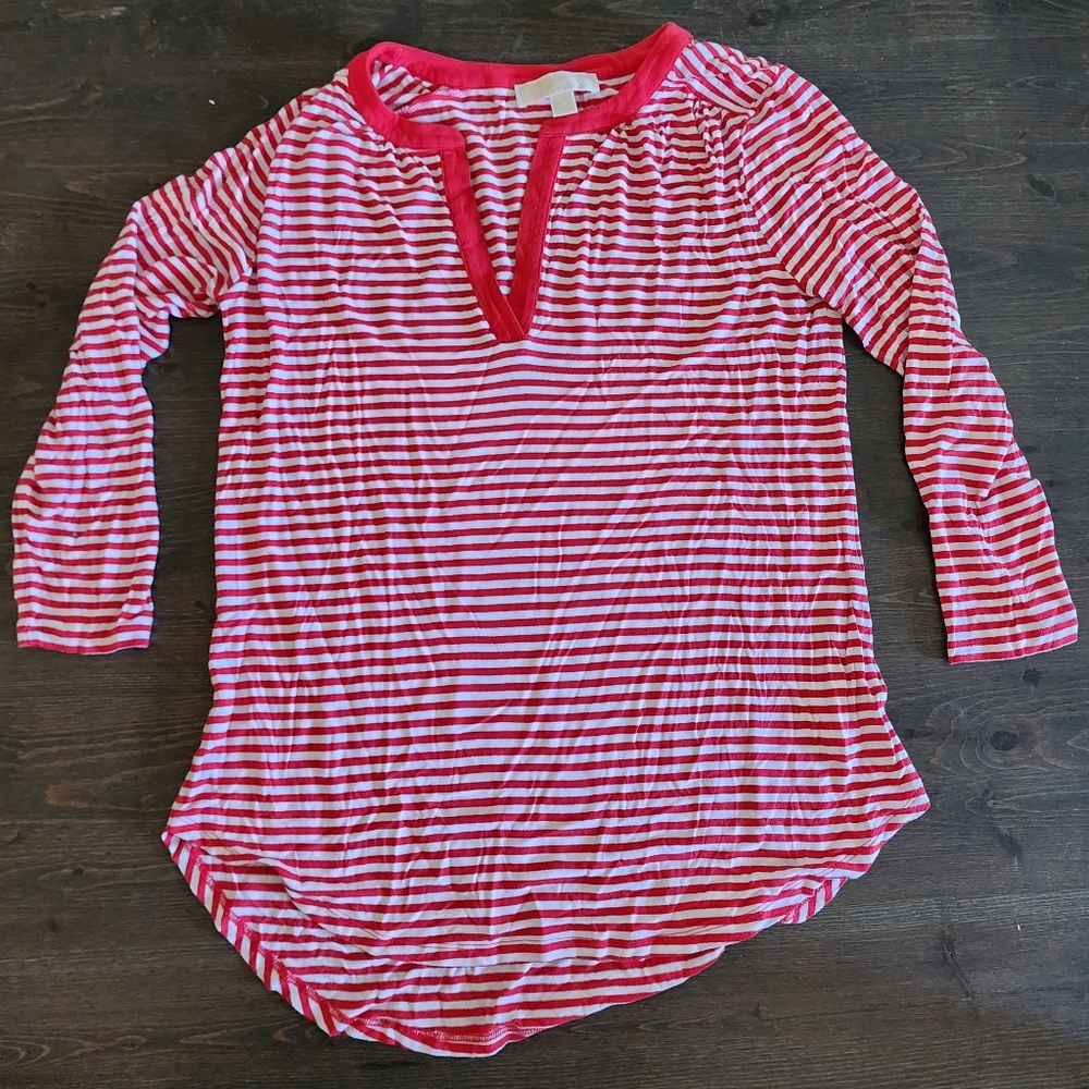 💐2/$25 Michael Kors Red and White Striped Long Sleeve Top, Medium